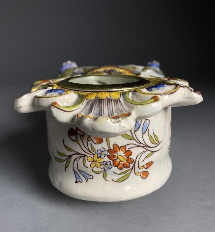 French Faience Hand-Painted Lambrequin Clock – Mercedes German Movement