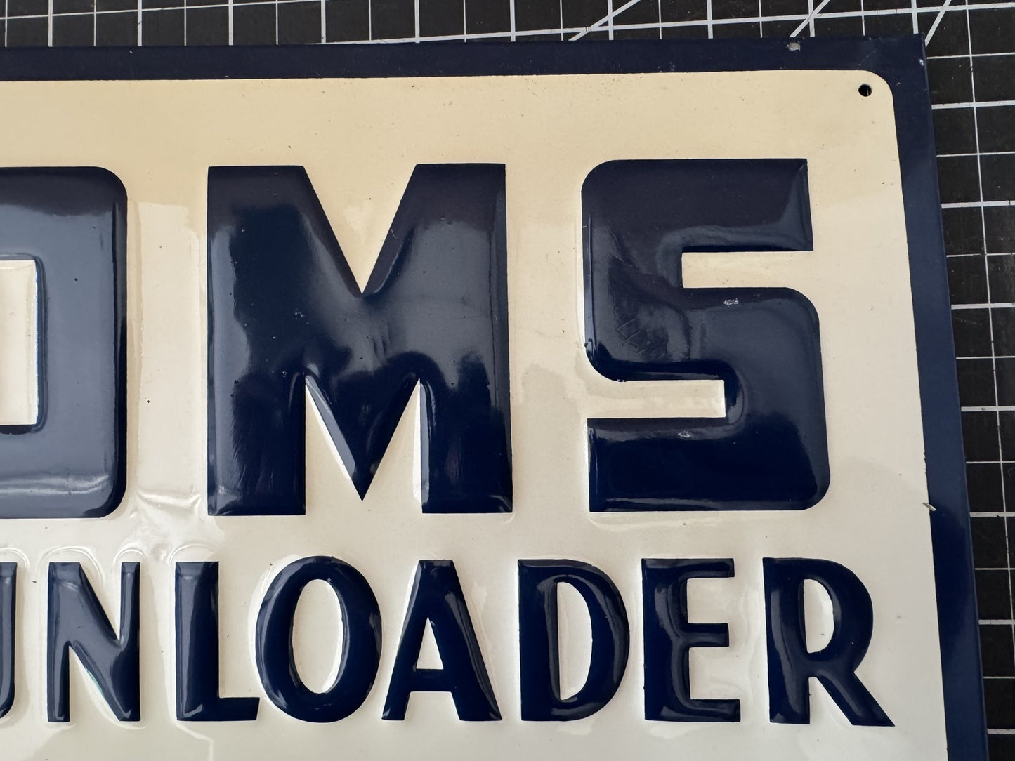 BOOMS Wagon Unloader Embossed Metal Sign – NOS, Valparaiso IN, 17”x11”