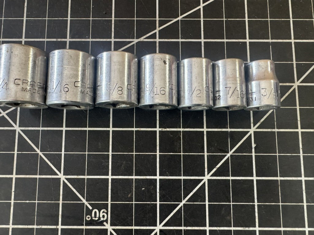 Vintage Craftsman V-Series 7pc Socket Set – 3/8” to 3/4” – 12pt – USA