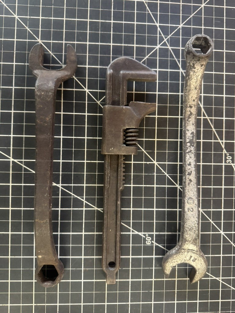 Lot of 3 Vintage Ford Hand Tools – Adjust Monkey Wrench & Combination Wrenches