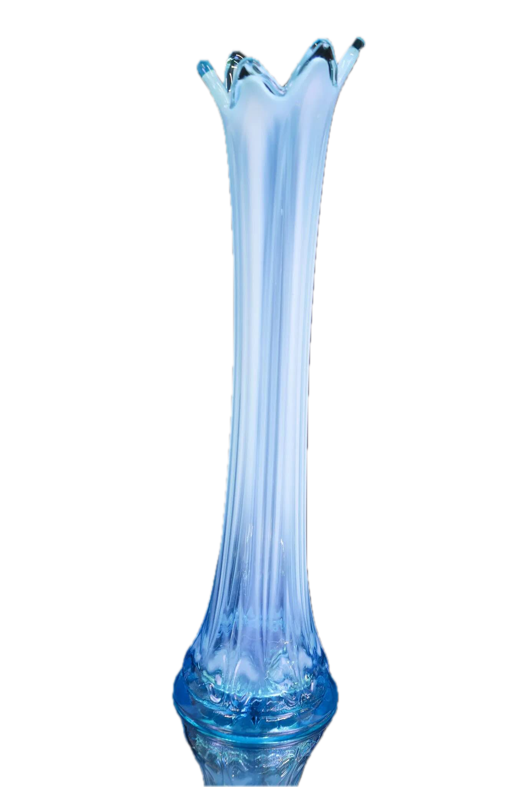 Victorian Blue Opalescent Glass Swung Vase – 14” Tall