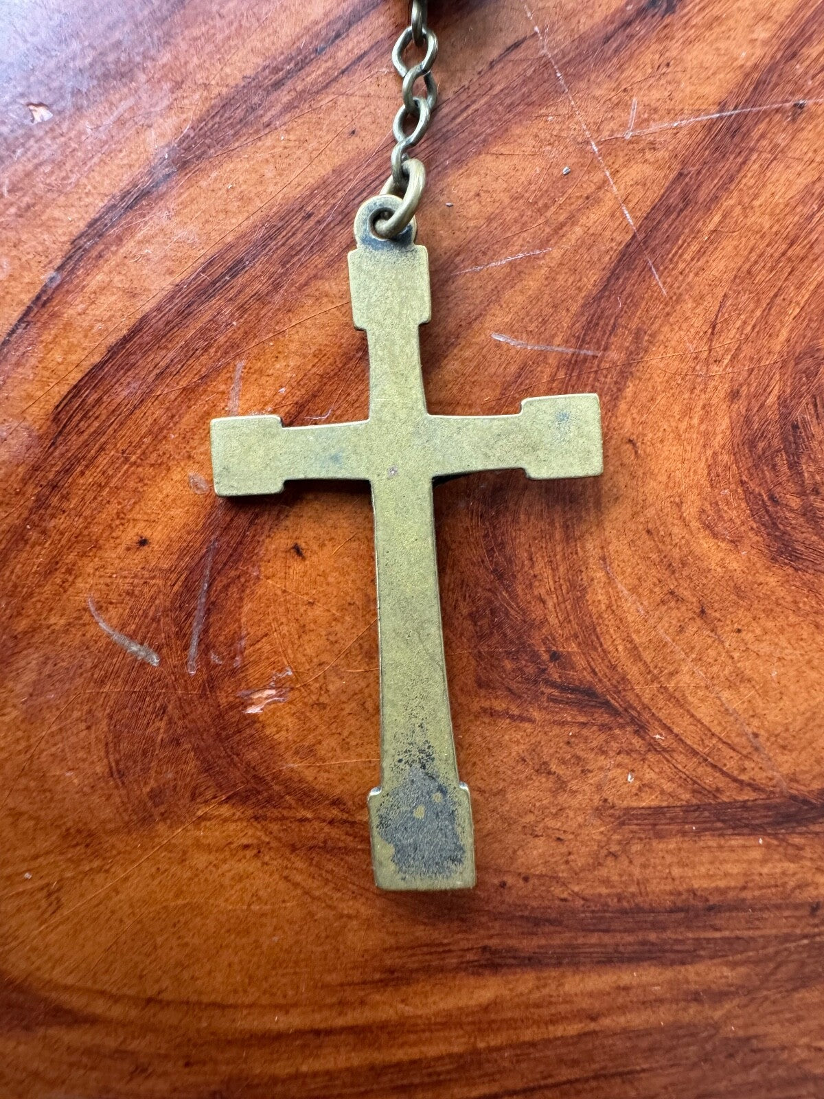 Vintage Black Wood Beads & Metal Cross Rosary