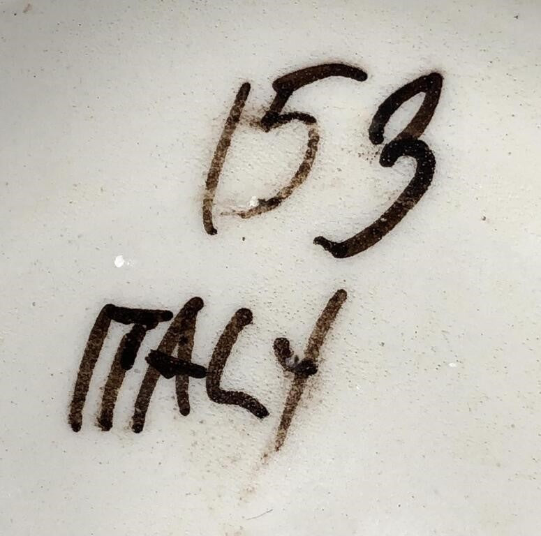 Mid-20th C. Italian Hand-Painted Vase – Incised Pottery with Lion Handles