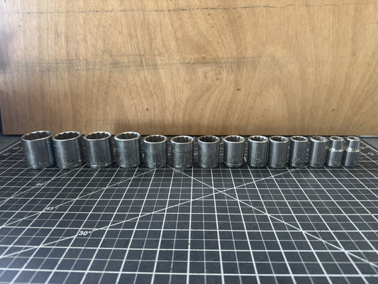 Vintage 14pc Socket Set – Made in Taiwan – SAE Sizes 3/8” to 1-1/4”