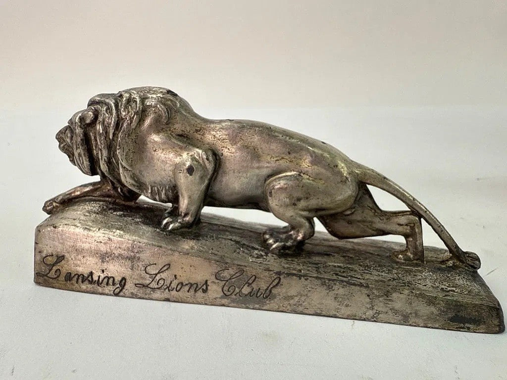 1931 Lansing Lions Club Cast Metal Sculpture – Silver-Tone Lion